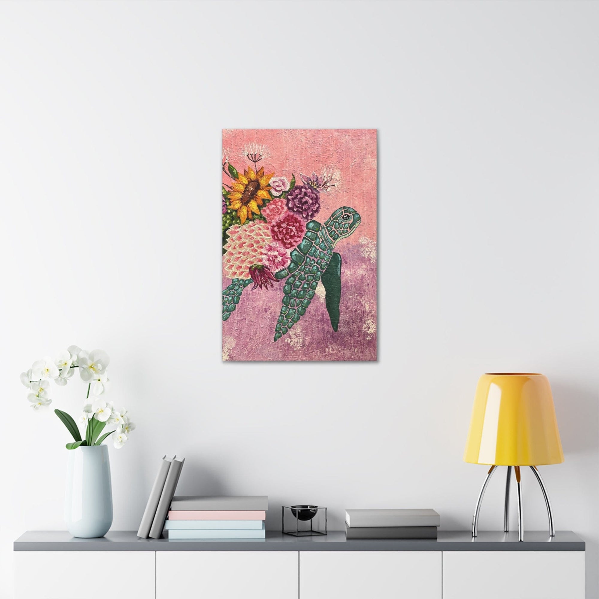 Floral Turtle Canvas Gallery Wrap - Vibrant Ocean Wall Art