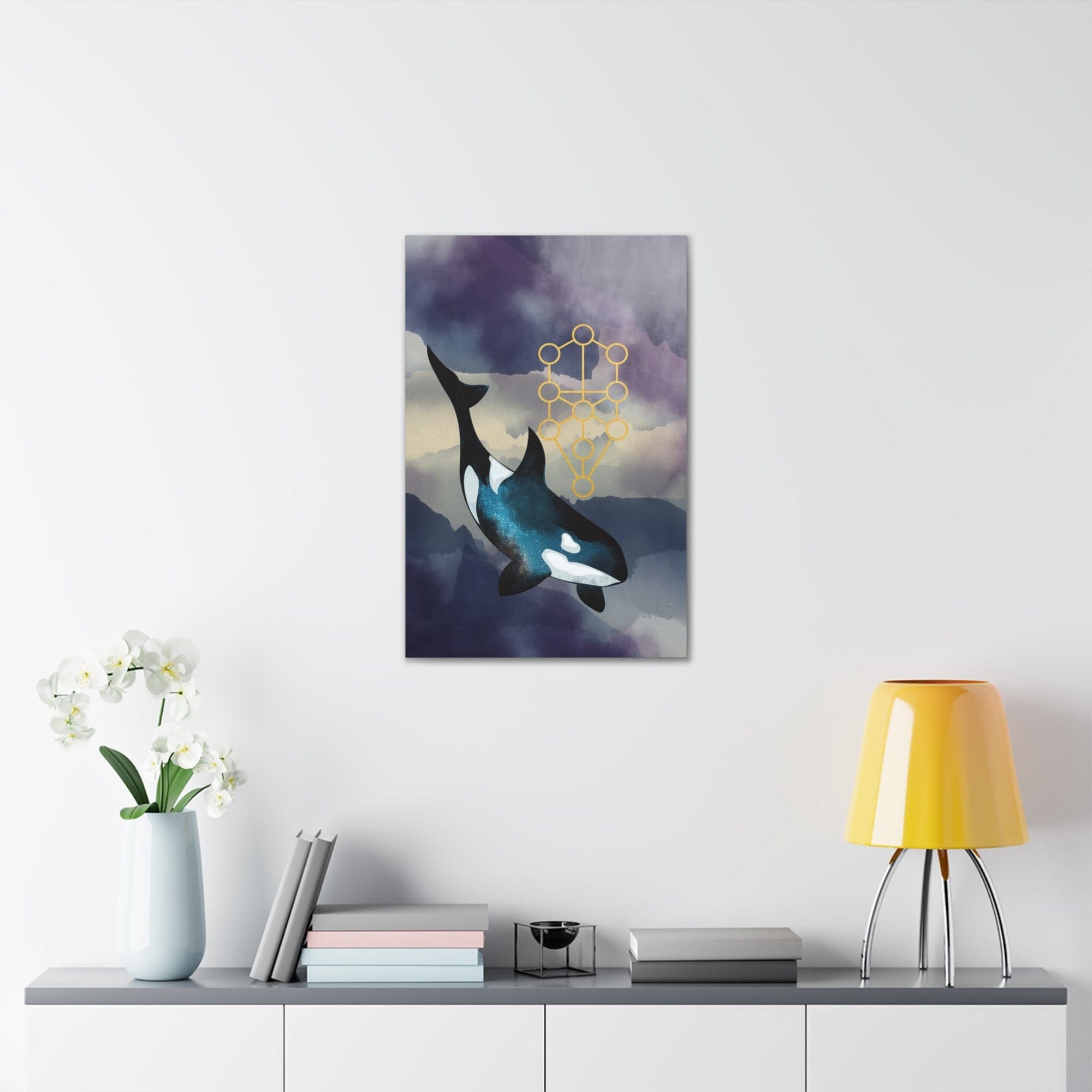 Canvas Print: Orca Sacred Geometry Watercolour Spiritual Home Decor