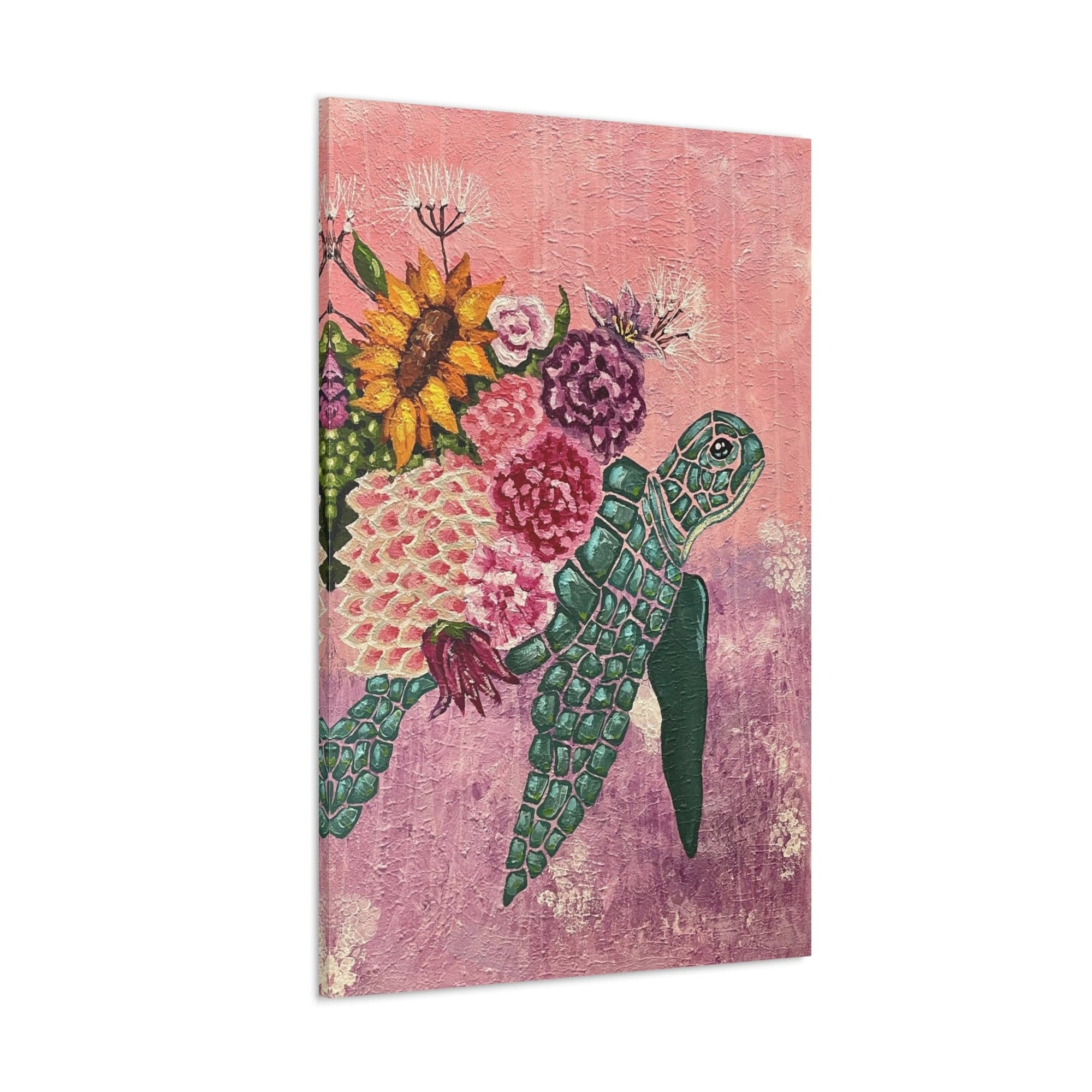 Floral Turtle Canvas Gallery Wrap - Vibrant Ocean Wall Art