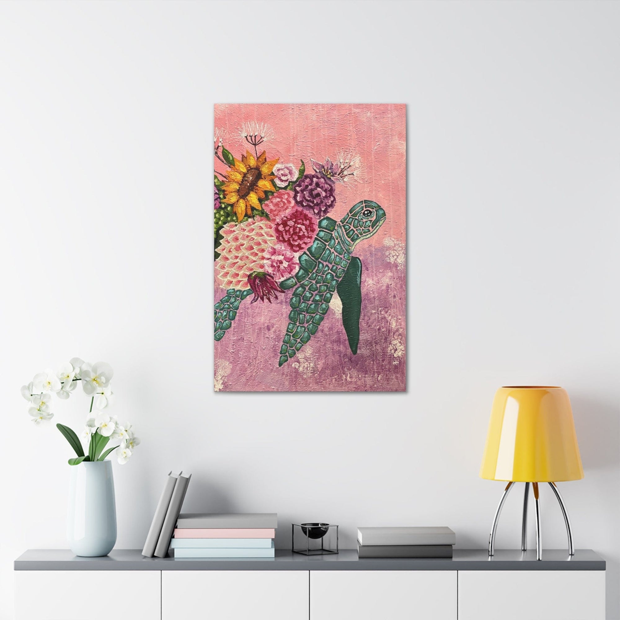 Floral Turtle Canvas Gallery Wrap - Vibrant Ocean Wall Art