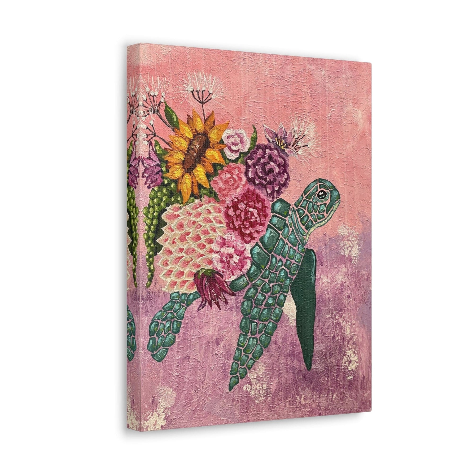 Floral Turtle Canvas Gallery Wrap - Vibrant Ocean Wall Art