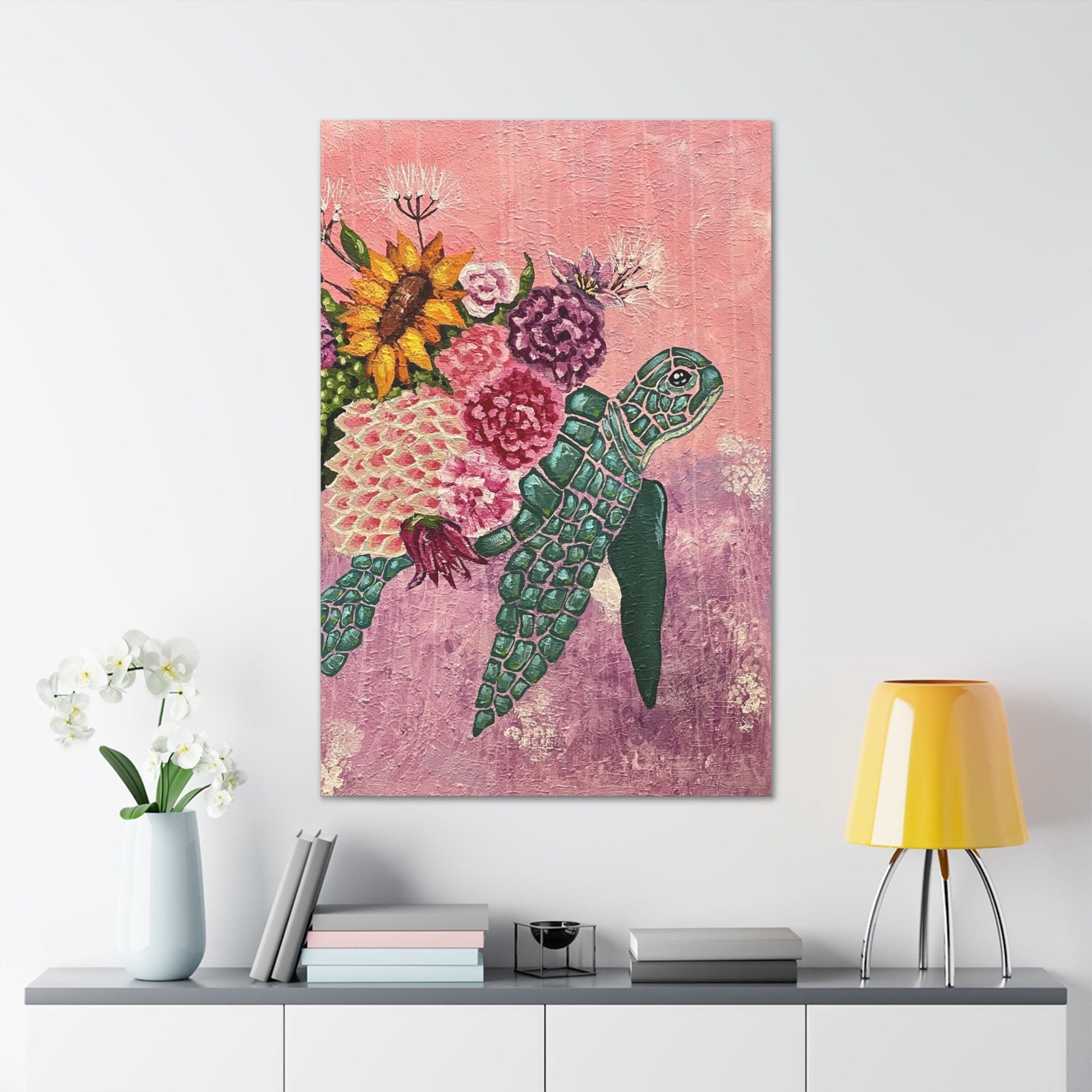 Floral Turtle Canvas Gallery Wrap - Vibrant Ocean Wall Art