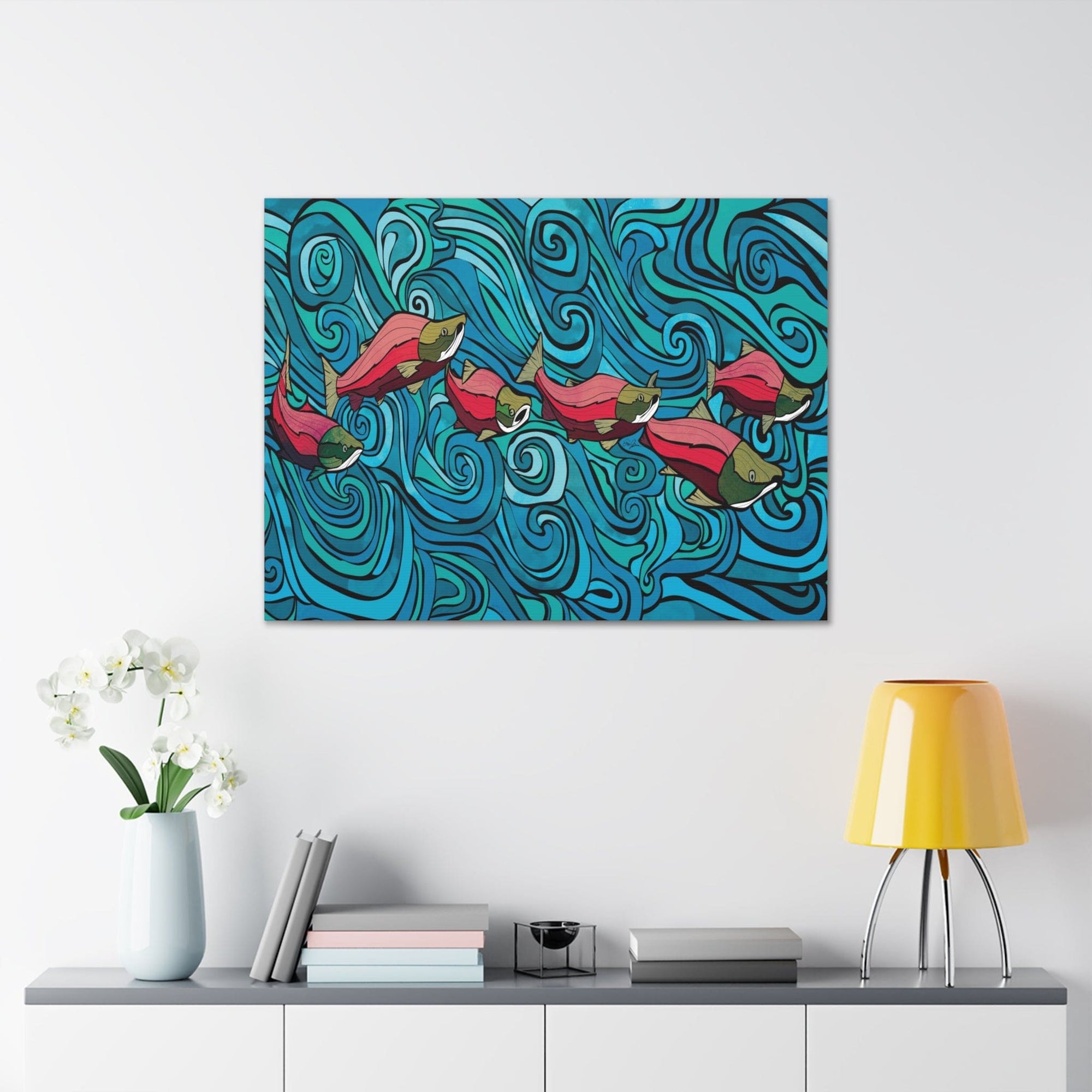 Salmon Nature Art Canvas Print - Home Office Interior Design, Serenity Canvas Art Print - Warm Decor