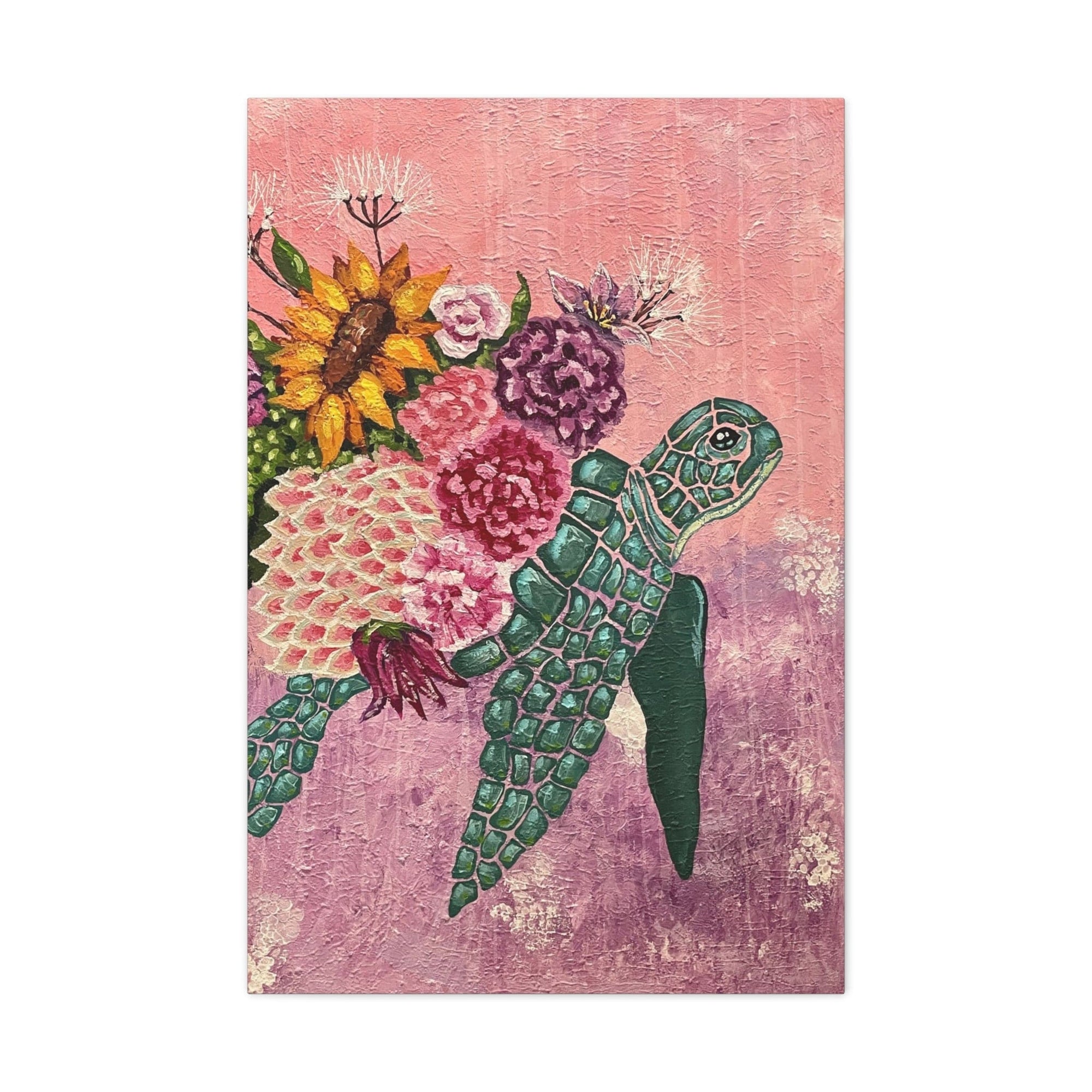 Floral Turtle Canvas Gallery Wrap - Vibrant Ocean Wall Art