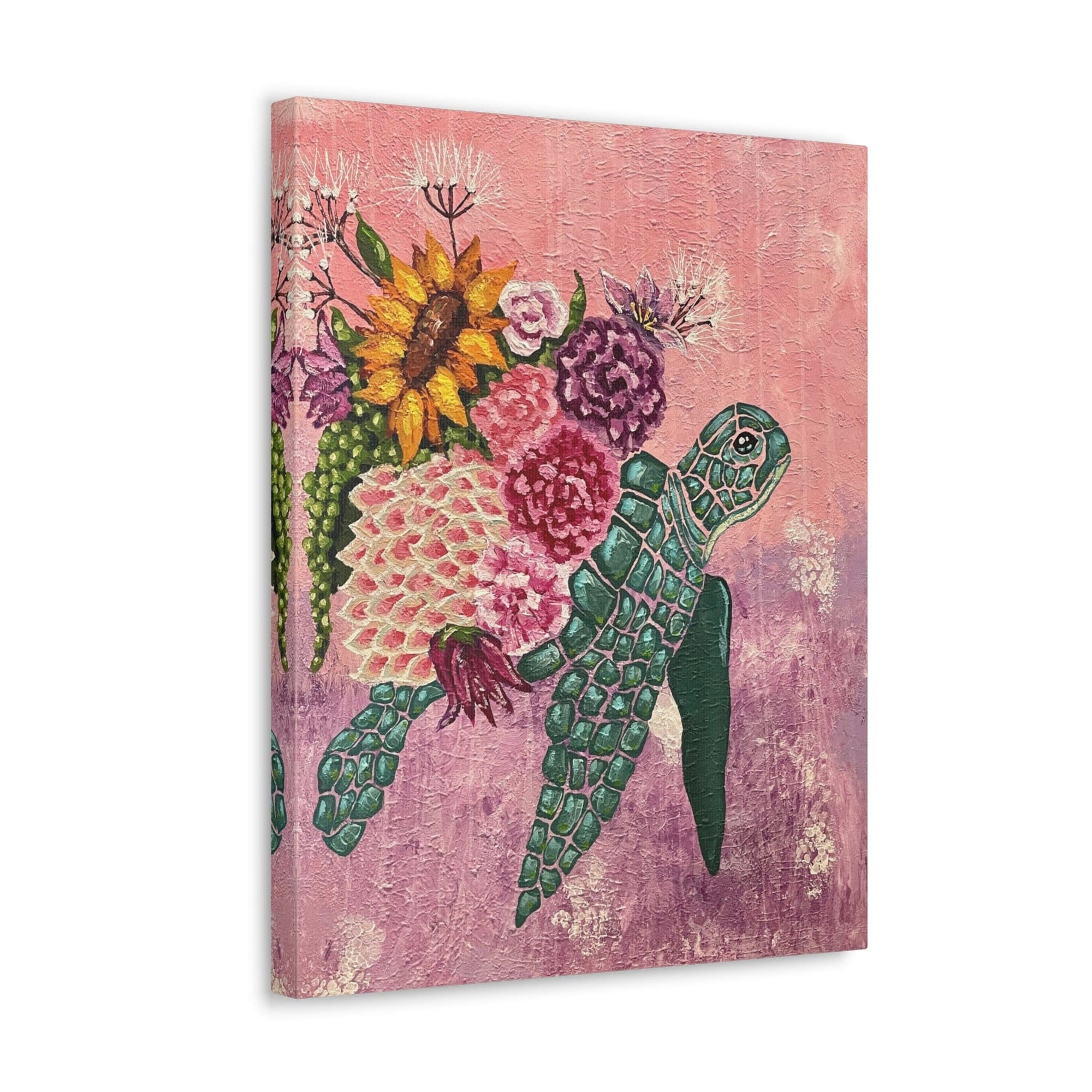 Floral Turtle Canvas Gallery Wrap - Vibrant Ocean Wall Art