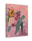 Floral Turtle Canvas Gallery Wrap - Vibrant Ocean Wall Art