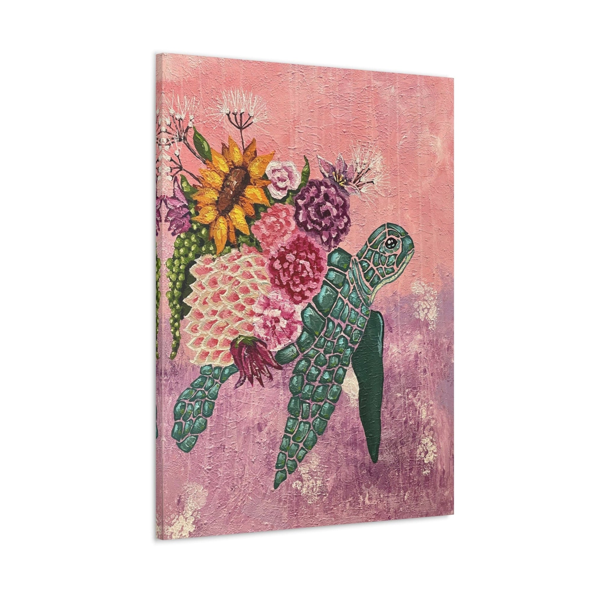 Floral Turtle Canvas Gallery Wrap - Vibrant Ocean Wall Art