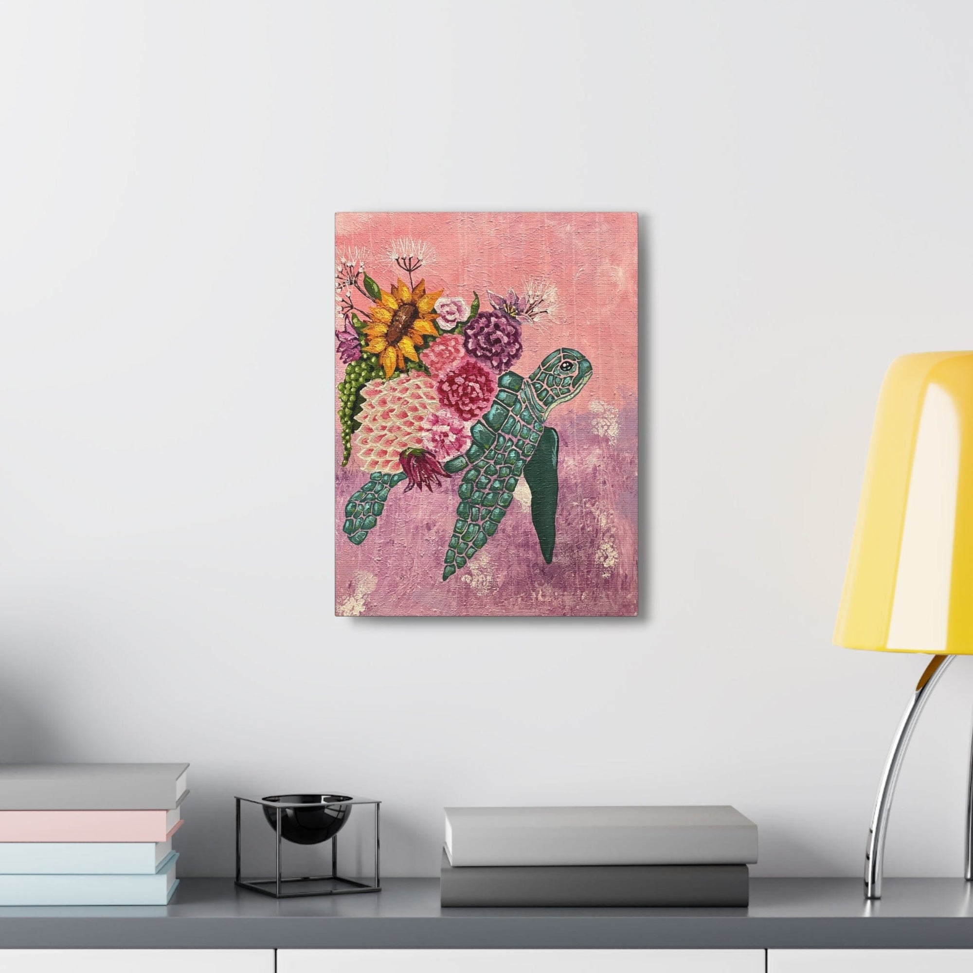 Floral Turtle Canvas Gallery Wrap - Vibrant Ocean Wall Art