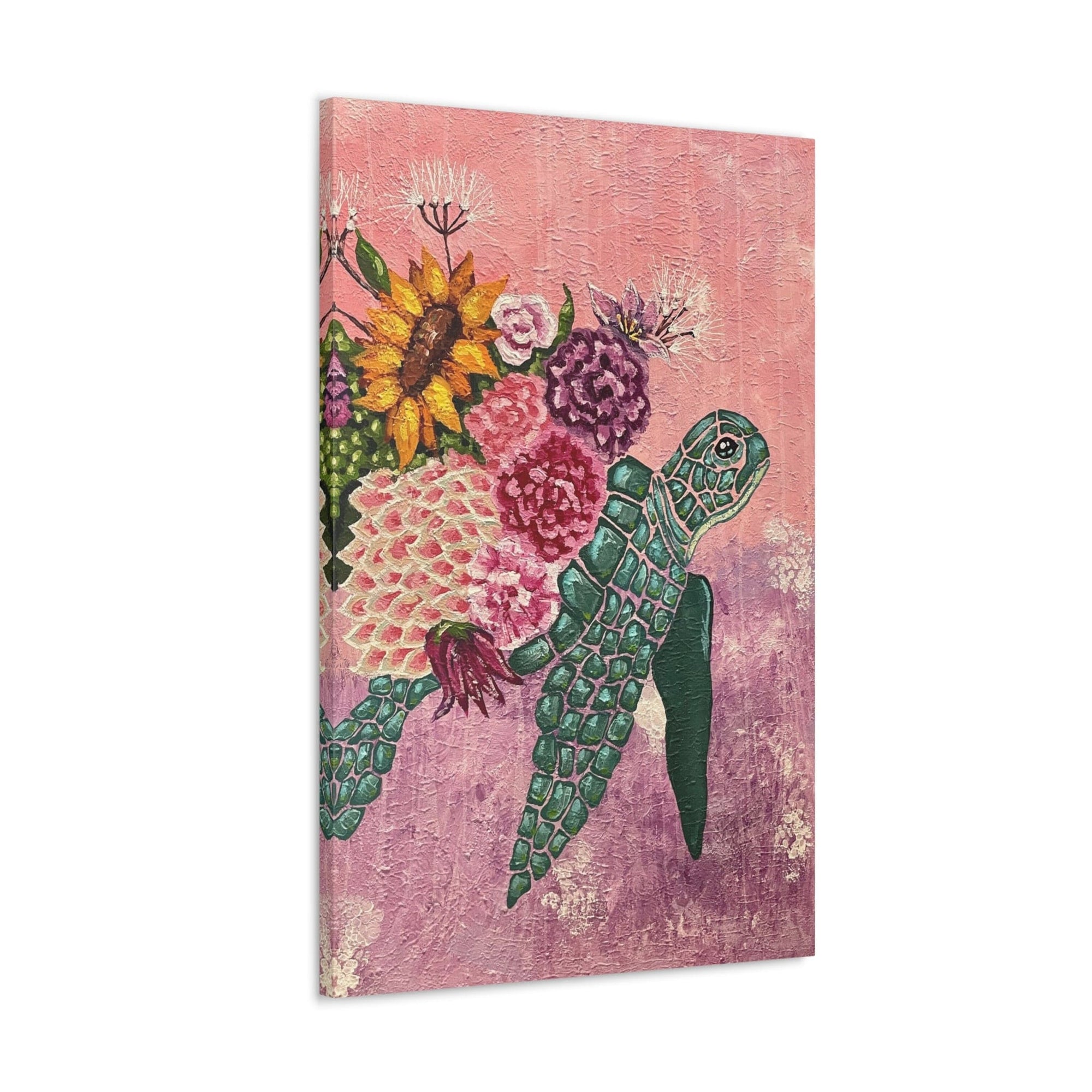 Floral Turtle Canvas Gallery Wrap - Vibrant Ocean Wall Art