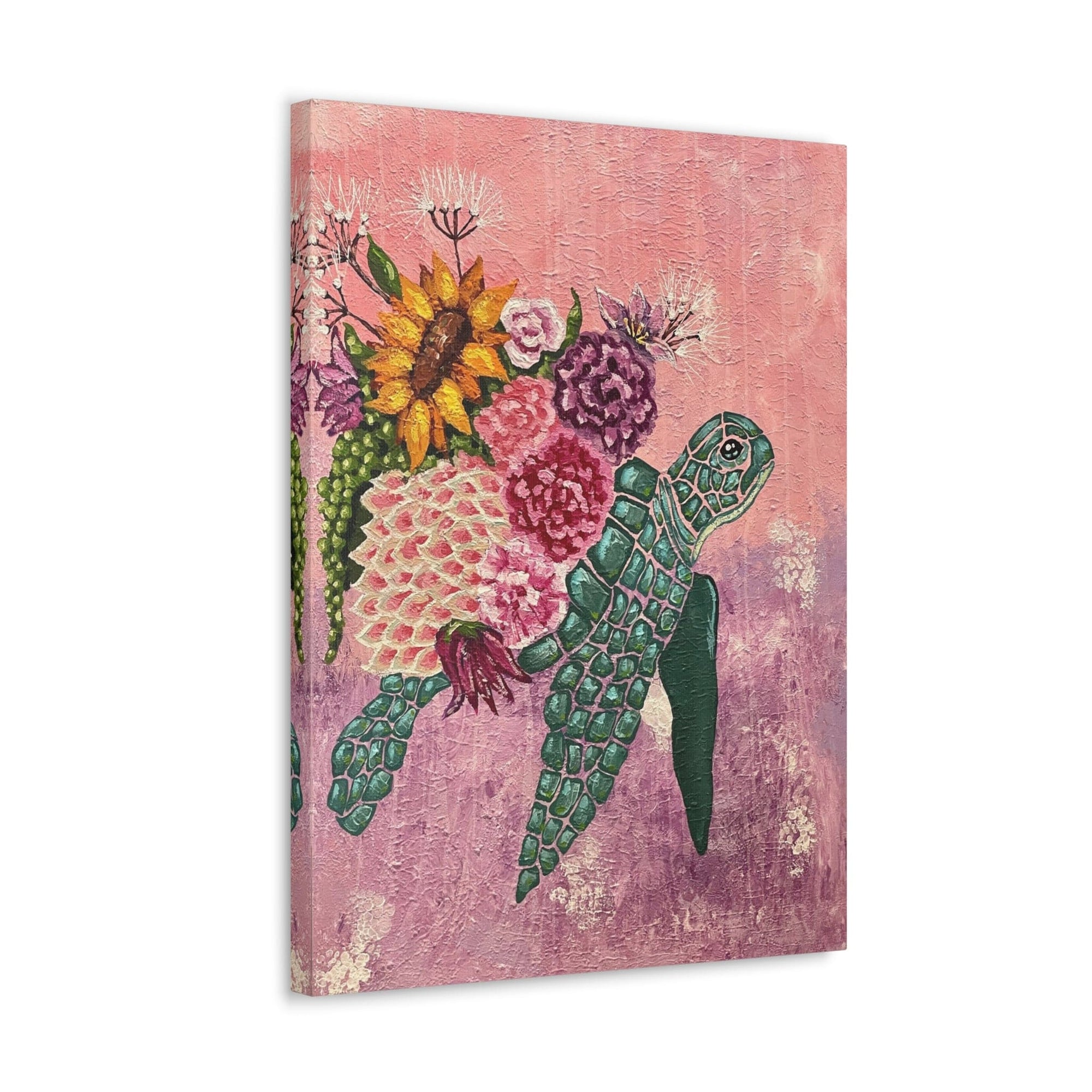 Floral Turtle Canvas Gallery Wrap - Vibrant Ocean Wall Art