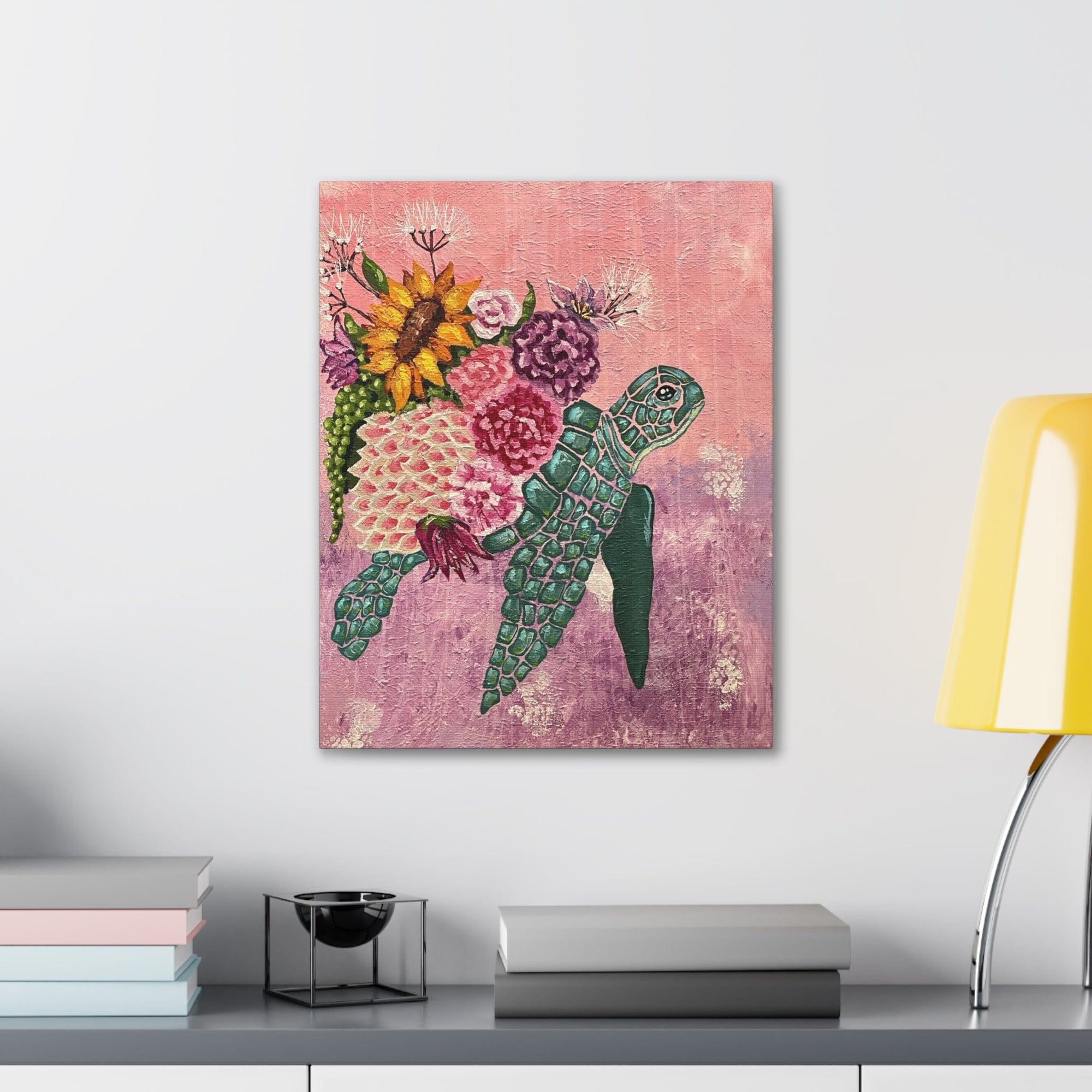 Floral Turtle Canvas Gallery Wrap - Vibrant Ocean Wall Art