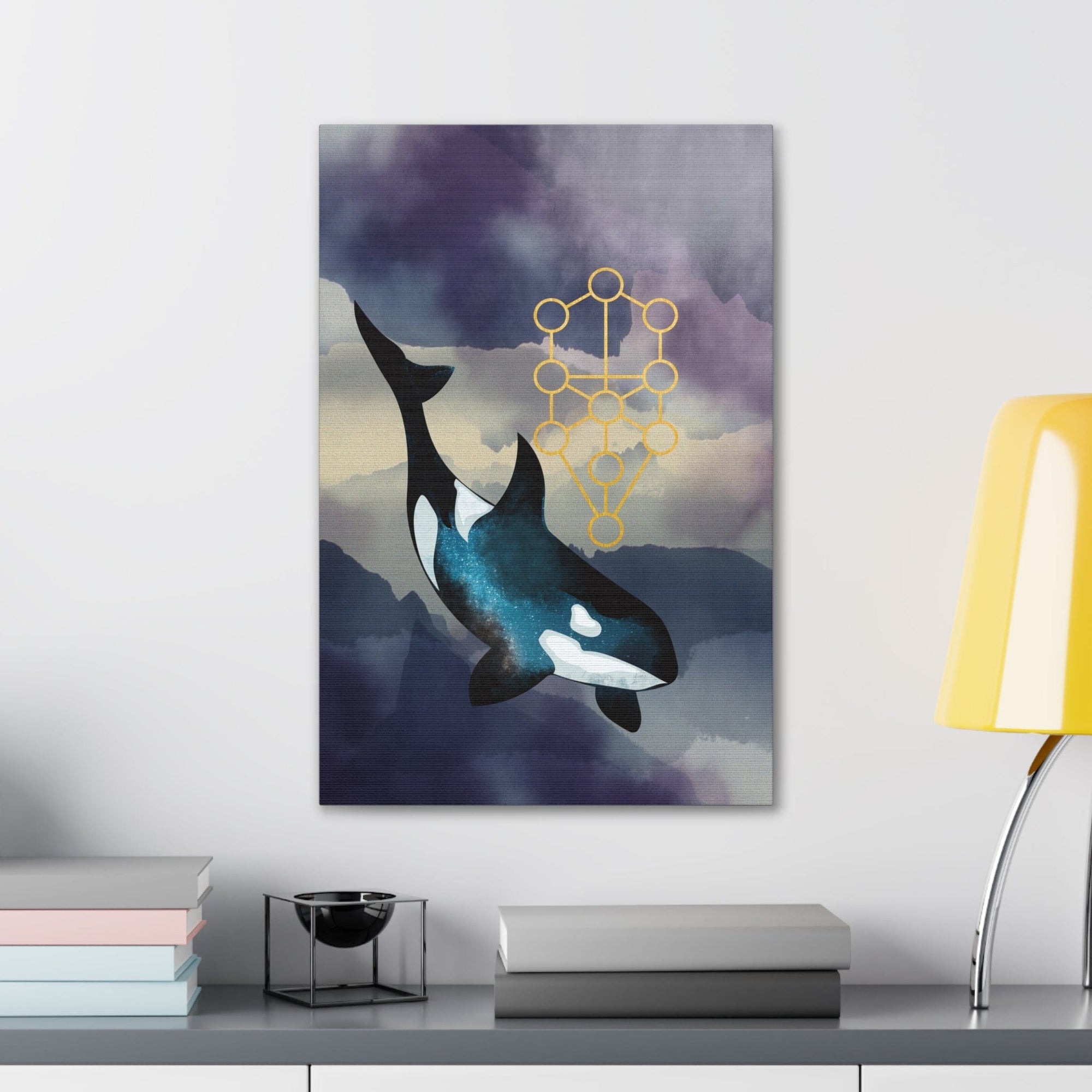 Canvas Print: Orca Sacred Geometry Watercolour Spiritual Home Decor