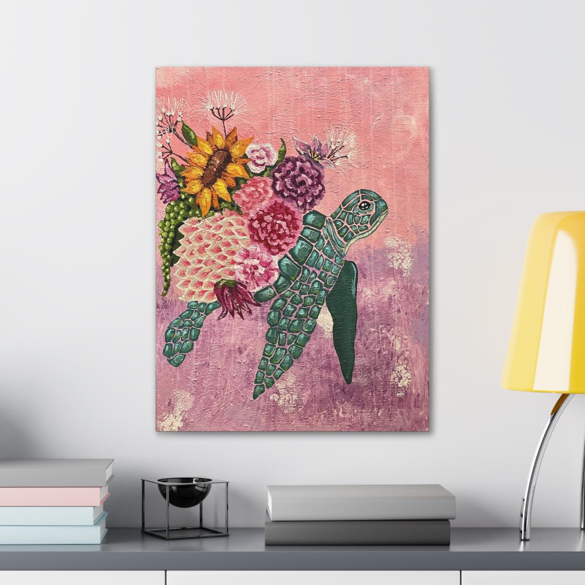 Floral Turtle Canvas Gallery Wrap - Vibrant Ocean Wall Art