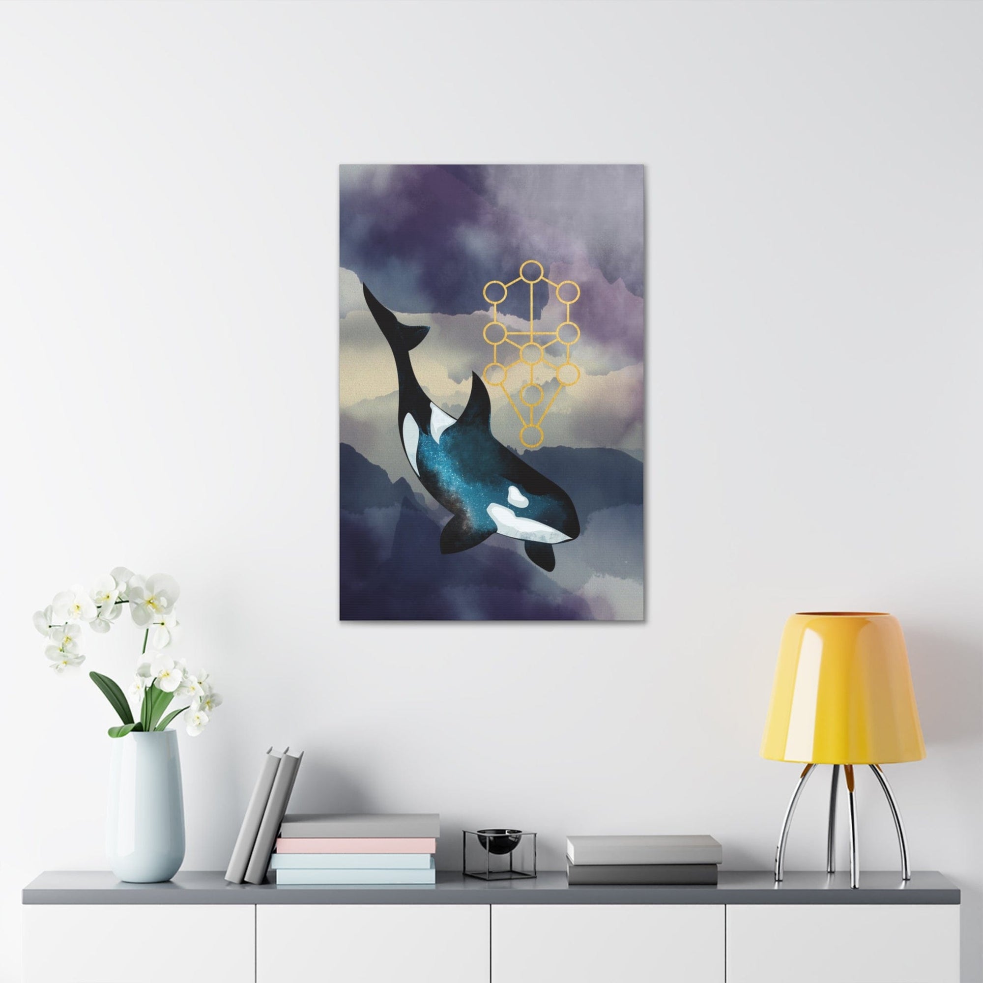 Canvas Print: Orca Sacred Geometry Watercolour Spiritual Home Decor