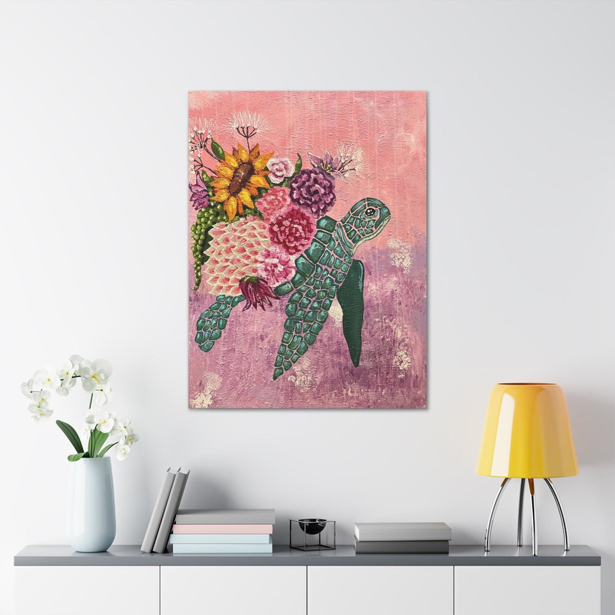 Floral Turtle Canvas Gallery Wrap - Vibrant Ocean Wall Art