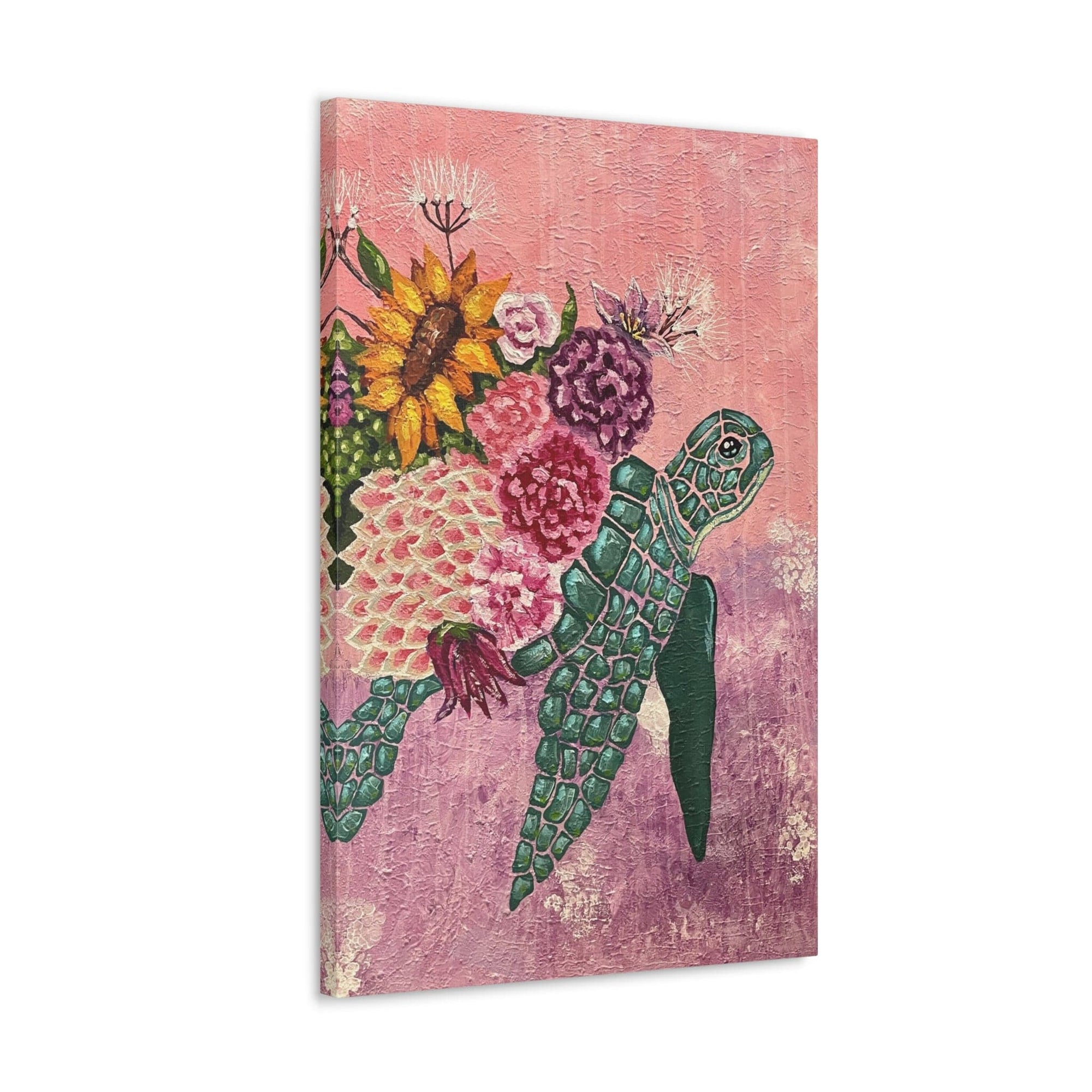 Floral Turtle Canvas Gallery Wrap - Vibrant Ocean Wall Art