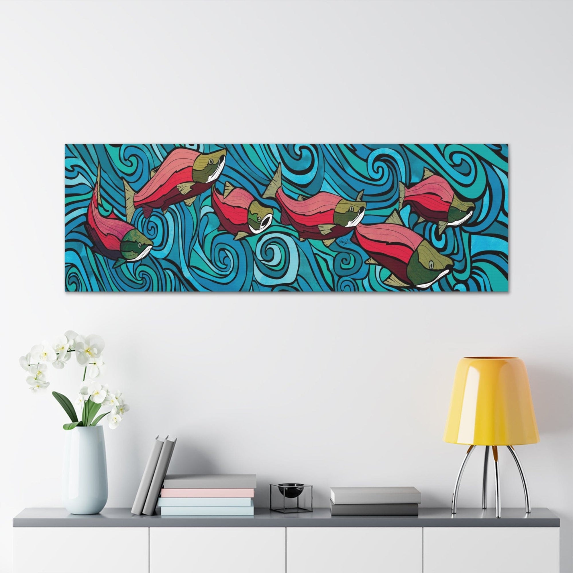 Salmon Nature Art Canvas Print - Home Office Interior Design, Serenity Canvas Art Print - Warm Decor