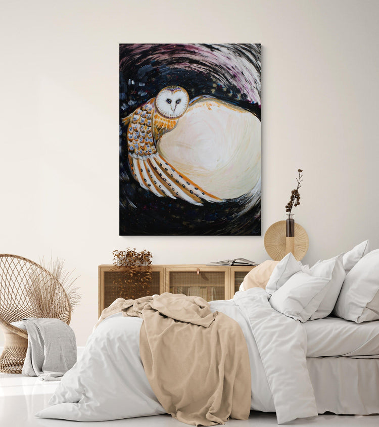 Abstract Owl Painting- The bridge between worlds - Original Art - Wildlife Luxury Art